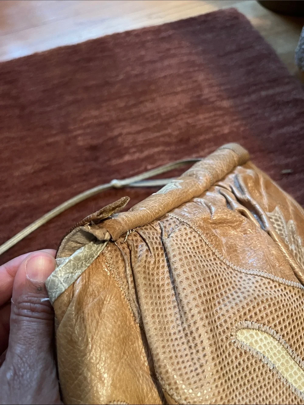 Sharif Tan Patchwork Leather Shoulder Bag with Sculpted Clasp